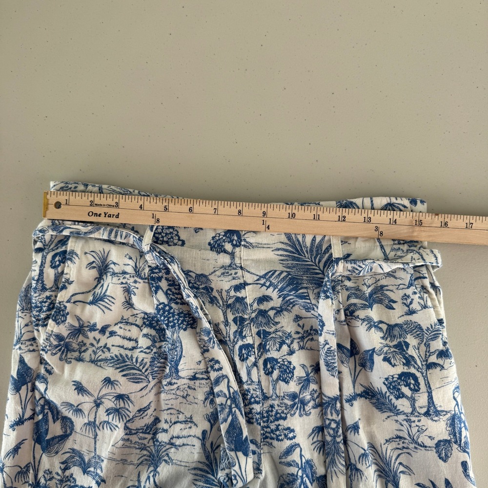 Nicole Miller Linen Blend Wide Leg Pants Women L Blue Toile Coastal Beach Preppy - Picture 11 of 15